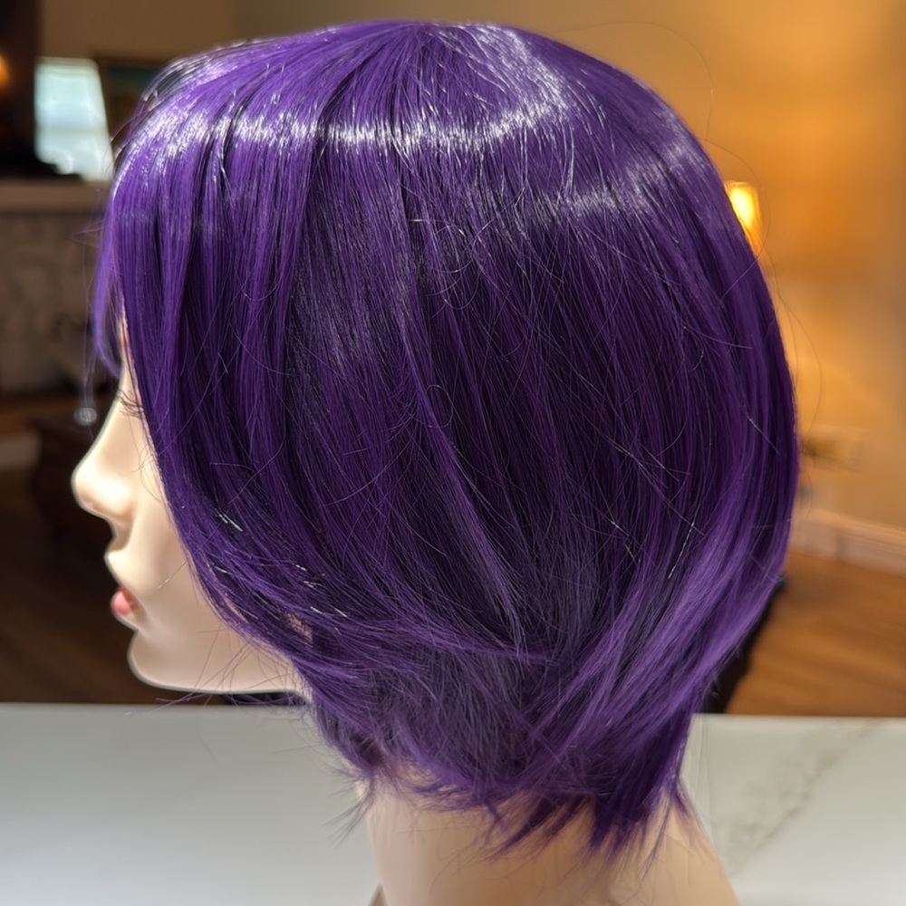 HAIR, Bob short cut, Swoop Bangs, With Bun Accessory, Purple